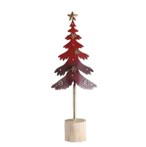 Классическое красное металлическое дерево на деревянной пеньке, Рождественское украшение, Сделано в Индии, для домашней вечеринки, подвесной декор для новогодней и рождественской вечеринки 2023