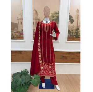 Conjunto de Salwar Kameez Étnico Moderno y Elegante para Mujer, Suministro Directo de Fábrica, para Fiestas, Oficina, Secado Rápido, Terciopelo - Product Image 1