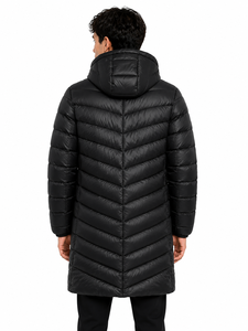 <b>Men's</b> Black Longline Hooded Puffer Jacket Premium Quilted <b>Winter</b> <b>Parka</b> Full Zip Insulated <b>Coat</b> Lightweight Thermal Outerwear - Product Image 2