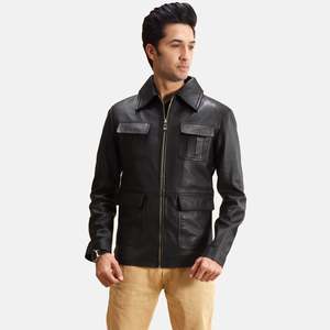 Chaqueta Reversible de Piel de Oveja y Cordero Raven Black, Impermeable, Estilo Vintage, para Motociclistas, con Cierre de Cremallera, Tallas XS a 6XL, Recubierta para Otoño - Product Image 1