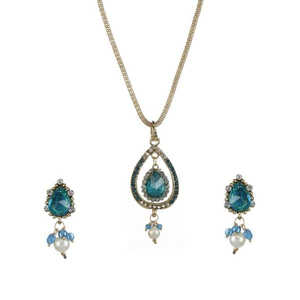 Kriaa Gold-Plated <b>Blue</b> Austrian Diamond Pendant Set Geometric Alloy for Weddings Parties Engagements Anniversaries-2102406 - Product Image 1