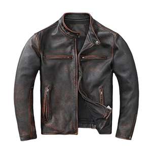 Blouson de moto en cuir brodé chauffant personnalisé, style urbain, col montant, imperméable, à capuche, respirant, pour homme, modèle Freezer - Product Image 1