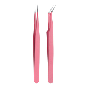 Ensemble pointu de pinces à faux cils en acier inoxydable rose professionnel d'usine avec pinces à cils droites et incurvées - Product Image 1