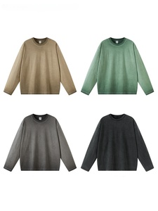 เสื้อยืดผ้าฝ้ายแขนยาวสีดำไม่มีลายสำหรับผู้ชายผ้าฝ้ายแบบวินเทจฟอกสีแสงแดดสีดำ - Product Image 5