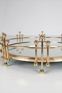 Plateau d'appoint moderne en métal, plateau de présentation pour bougies, parfums et décoration, plateau rond doré avec miroir pour le comptoir de maquillage - Product Image 3