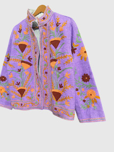 Veste matelassée à col mandarin brodée à la main avec des motifs floraux, manches longues, taille plus, vêtements de printemps pour femmes, style bohème en velours - Product Image 2