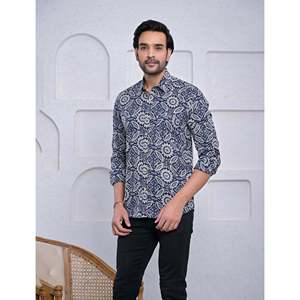 เสื้อเชิ้ตผู้ชายพิมพ์ลายลำลอง ผ้าฝ้าย 100% แขนยาว ลายดอกไม้ ลายจุด ระบายอากาศได้ดี ผ้าป๊อปลิน/อ๊อกซ์ฟอร์ด/ผ้าทอ ไซส์ XL ODM - Product Image 4