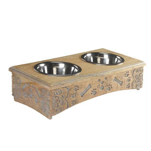 Diseño grabado, comedero doble de madera elevado para perros, cuencos elevados para comida de mascotas para perros y gatos para Alimentación de Mascotas - Product Image 1