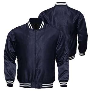Men's Quilted <b>Black</b> Satin Sleeve Wool Baseball Varsity <b>Jacket</b> Long Stand Collar USA Style Outerwear Soft Fabric Letterman Style - Product Image 4