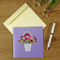 Tarjeta de Felicitación 3D con Diseño de Cesta de Flores y Corte Troquelado, Papel Mate Rectangular para Saludos