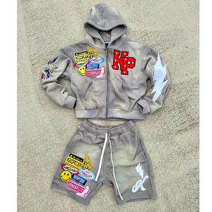 Conjunto Deportivo de Sudadera con Capucha y Pantalones Cortos de Felpa Gruesa con Lavado Ácido y Estilo Vintage, Personalizado con Logotipo OEM 2025 para Hombre - Product Image 4