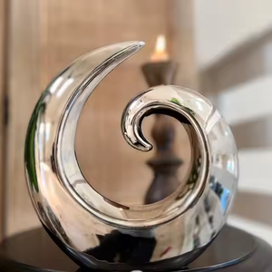 Sculpture abstraite moderne en métal argenté décorative pour table, pièce d'art, accent d'intérieur, personnalisable, décoration de maison de haute qualité - Product Image 3