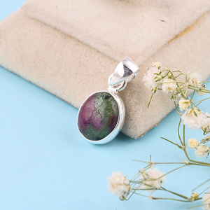 Rubí natural Zosite Forma redonda Piedra preciosa 925 Colgante de plata esterlina - Product Image 1