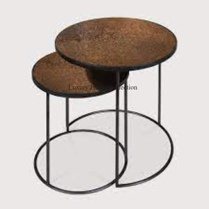 Metal Home & Hotel Living Room Decorative Furniture <b>Nesting</b> <b>Table</b> With Black Color Powder Coated Frame & Wooden Top Round Shape - Product Image 1