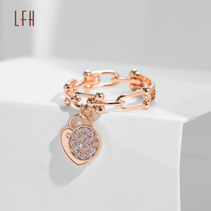 AU750饰品批发玫瑰金戒指心形吊坠戒指18k金链心形戒指女性oro 18k原装 - Product Image 2