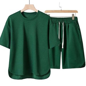 Breathable Short Tracksuit Sets 100% Cotton <b>Men's</b> Sports Blank <b>T</b> <b>Shirt</b> and Shorts Set Contrast High Street Style Summer Wear - Product Image 2