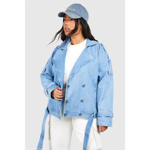 Chaqueta vaquera OEM para mujer, prendas de vestir informales, chaqueta de otoño, chaqueta vaquera abotonada, chaqueta vaquera extragrande a la venta - Product Image 1
