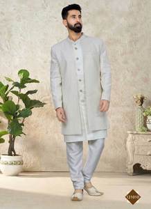 Traje Casual de Seda 100% con Diseño de Puntos Estilo Indo-Occidental para Bodas, Ecológico, Antiarrugas y Transpirable |   FABZONE - Product Image 3