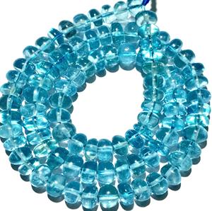 Topacio azul cielo suizo natural Topacio azul claro Piedra preciosa Rondelle suave Joyería Cuentas de piedra lisa - Product Image 3