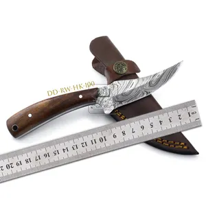 Couteau en acier damas DD-RW-HK-100 bois de rose exotique couteau de chasse fait à la main avec gaine en cuir 192 couches forgé couteau personnalisé