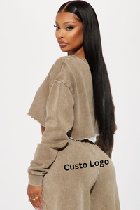 Nouveau survêtement élégant avec logo personnalisé Hauts courts respirants à capuche Jogging survêtement 2 pièces ensemble femmes Joggers ensemble pour filles - Product Image 5