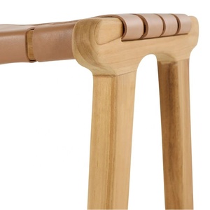 Minimalist Garden Bar Chair <b>Stool</b> Modern Teak Wooden <b>Leather</b> Chair Bar <b>Stool</b> for Outdoor Restaurant Bar Coffee Shop Furniture - Product Image 6