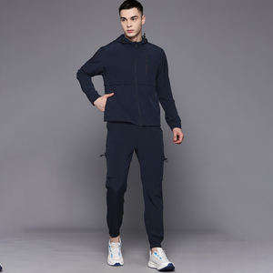 Conjunto de entrenamiento de ropa deportiva de 2 piezas de algodón para hombre, Sudadera con capucha y cremallera, pantalones de chándal, sudaderas de gimnasio impresas transpirables, Top deportivo informal - Product Image 1