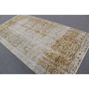 5.2x10.2 ft Turkish Rug, Vintage Large Rug, <b>Yellow</b> Blue Plants & trees Rug - Product Image 4