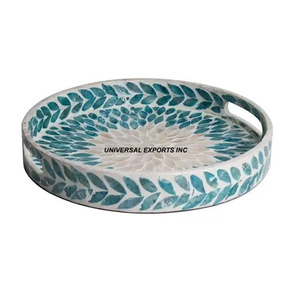 Juego decorativo de tres bandejas de chocolate Plato de servicio hecho a mano de buena calidad Bandeja de servicio de madera de lujo de forma redonda - Product Image 6