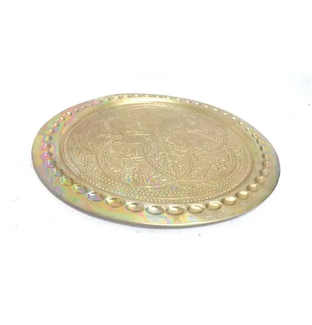 Restaurant Dinnerware Metal Round Plate Burn Brass Plating Round Plate For Kitchen And Hotel Handmade In Bulk