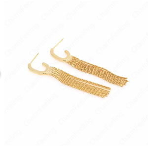 High Quality Assel <b>Earrings</b>,18K Gold Filled <b>Chain</b> <b>Earrings</b> Fringe Tassel <b>Earrings</b> - Gold - Long - Product Image 2