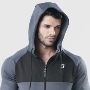 Sudadera con capucha de felpa francesa con cremallera, 100% poliéster, diseño desgastado, estampado serigrafiado, bordado, estilo Forbearance de alto gramaje en gris - Product Image 5