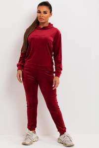 Offre spéciale, ensemble de survêtement en velours à capuche et 2 pièces rouge bordeaux personnalisé pour femmes, ensemble de survêtements de jogging 2 pièces pour femmes sur toute la longueur - Product Image 6