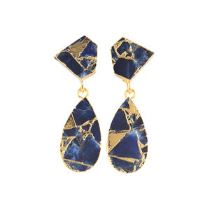Amazing Mohave Sapphire Copper Turquoise Double Stone <b>Teardrop</b> <b>Earrings</b> 24k Gold Plated <b>Stud</b> Dangle <b>Earrings</b> Party Wear <b>Earrings</b> - Product Image 1