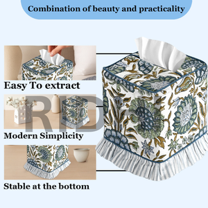 ปลอกกล่องกระดาษทิชชูลายพิมพ์คลาสสิกแบบริ้วสีเขียว ลายบล็อก  ทำจากผ้าที่เป็นมิตรกับสิ่งแวดล้อม ทนทาน  งานแฮนด์เมด  ใช้เป็นที่ใส่ผ้าเช็ดปากตกแต่ง - Product Image 5