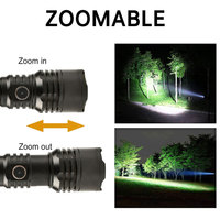 Linterna de Metal de largo alcance, lúmenes altos, 100000, Zoom de la linterna, linterna táctica LED potente, recargable
