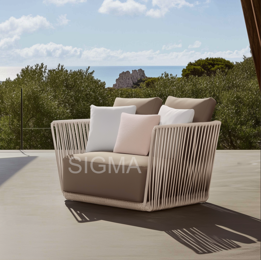 Aluminum Rope Mixed Material Outdoor Furniture Set Garden Sofa Set Teak Wood Lounge Chair Luxury Dining Table Sofa Modular