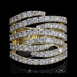 แหวนทองคำขาว 14K ชุบโรเดียม ดีไซน์คลาสสิกแบบไขว้หลายแถว ประดับเพชรธรรมชาติทรงกลมเจียระไนแบบบริลเลียนท์ ตัวเรือนแบบหนามเตย - Product Image 2