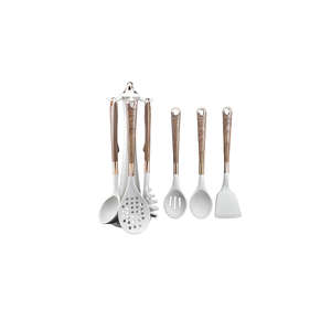 Imported 7-PCs Silicone Spoon Set with White Wooden Handle <b>Heat</b> Resistant Utensil Set for Cooking & Fish Kitchenware <b>Brush</b> - Product Image 2