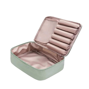 Bolsa de cosméticos de gran capacidad de Color verde de nuevo diseño 2025, la mejor opción, estuche de maquillaje multifuncional de viaje, cierre de cremallera, piedra - Product Image 4