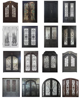 Porte en acier forgé européen rétro à double entrée avec vitrage pour cour de villa, taille personnalisée