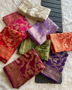 Designer indien Premium coton doux RussianSilk femmes Saree classique lourd Zari tissage travail frontière fêtes mariage Festival porter - Product Image 2