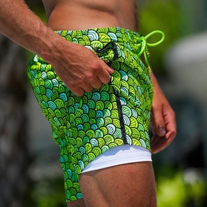 Nouveauté : Short de bain homme en coton et polyester écologiques, imprimé intégral, motif uni, séchage rapide, respirant, pour le sport et les activités de plein air - Product Image 3
