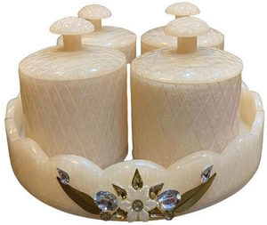 Juego de 2 Frascos de Resina Ecológica de Lujo Pintados a Mano con Tapas y Bandeja para Decoración Moderna del Hogar - Adorno Elegante con Diseño Texturizado - Product Image 4