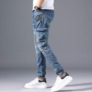 Broderie Patch Slim Jeans Denim Bleu Jean Coupe Régulière Denim Pantalon Slim Hommes Jean Coton Pantalon - Product Image 4