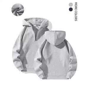 Sudadera con capucha personalizada para hombre, 100% algodón, de invierno, lisa, con media cremallera, hombros caídos, estilo esencial, corte regular, informal, manga larga - Product Image 4