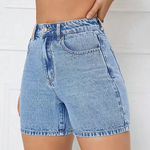 Shorts en jean pour femme, taille haute, respirants, avec boutons et fleurs, extensibles, effet usé, pour le confort et le style - Product Image 4