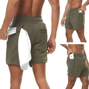 Short de gym en coton personnalisé avec poche pour téléphone, short croisé pour hommes Fitness Fleece Gym Shorts de sport pour la course à pied pour hommes - Product Image 6