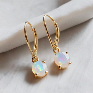 925ชุบทองสุดพิเศษทำจากเงินสเตอร์ลิงสีรุ้งมูนสโตนตุ้มหูพลอยรูปทรงกลมน่ารักสำหรับเป็นของขวัญแต่งงาน - Product Image 5