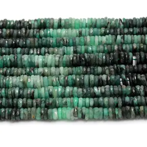 Perline a forma di pneumatico sfaccettate ombreggiate con smeraldo naturale 6-7mm, perline di pietre preziose Heishi tagliate a ruota, fornitore di fili all'ingrosso,